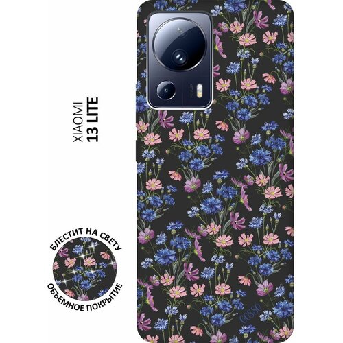 Матовый Soft Touch силиконовый чехол на Xiaomi 13 Lite, Сяоми 13 Лайт с 3D принтом Lovely Cornflowers черный матовый soft touch силиконовый чехол на xiaomi 13 сяоми 13 с 3d принтом lovely cornflowers черный