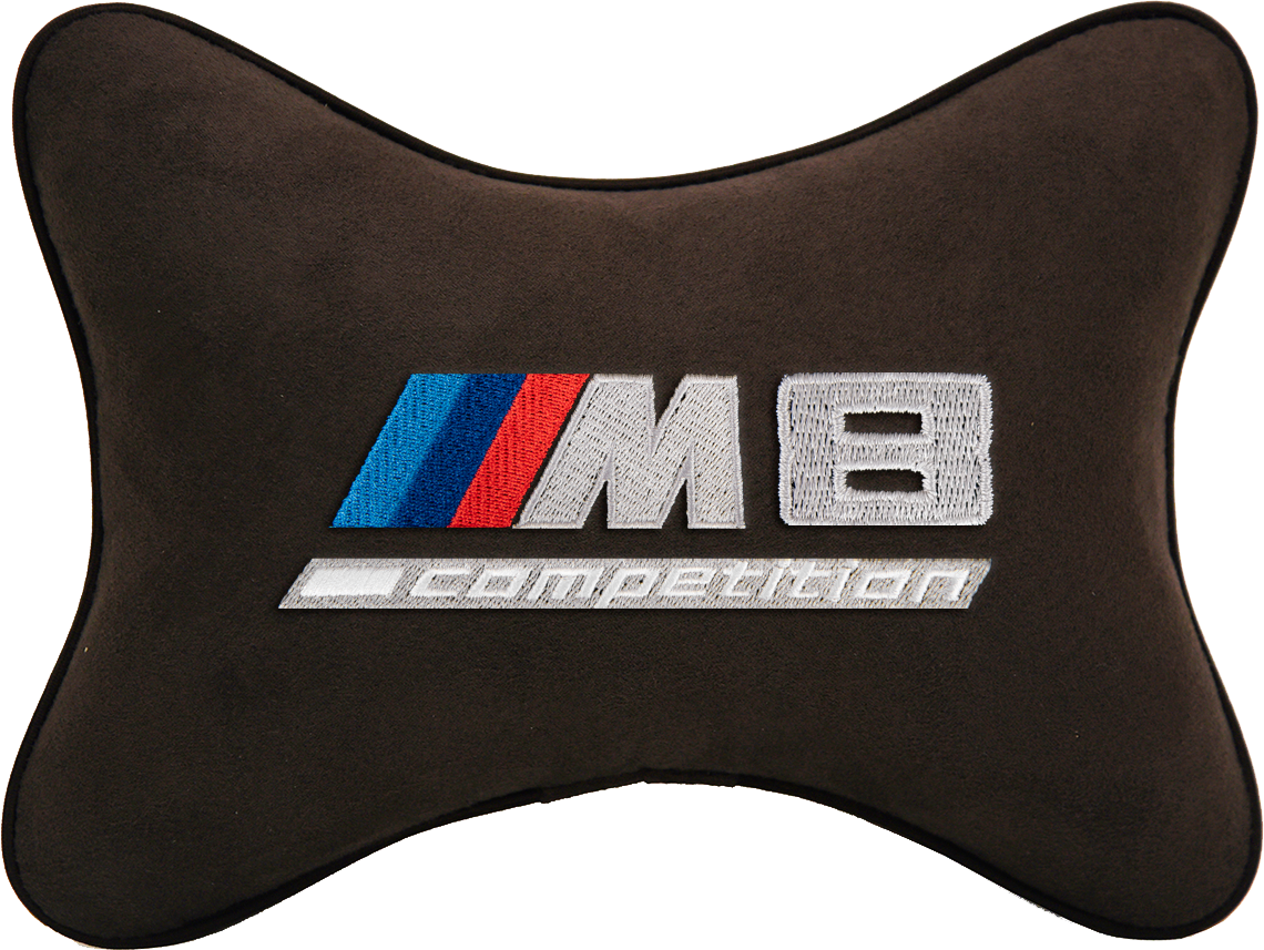 Подушка на подголовник алькантара Coffee с логотипом автомобиля BMW M8 COMPETITION