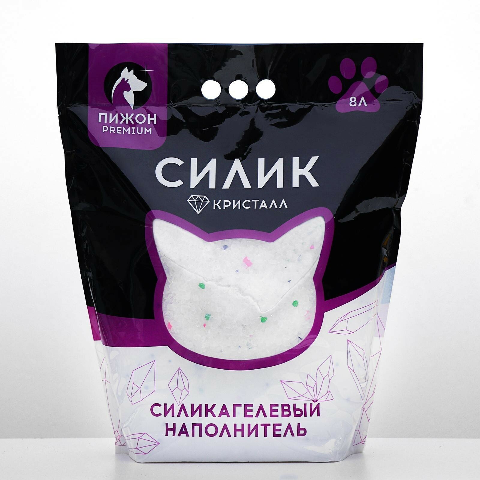 Наполнитель силикагелевый "Пижон Premium Crystal", колотый, 8 л