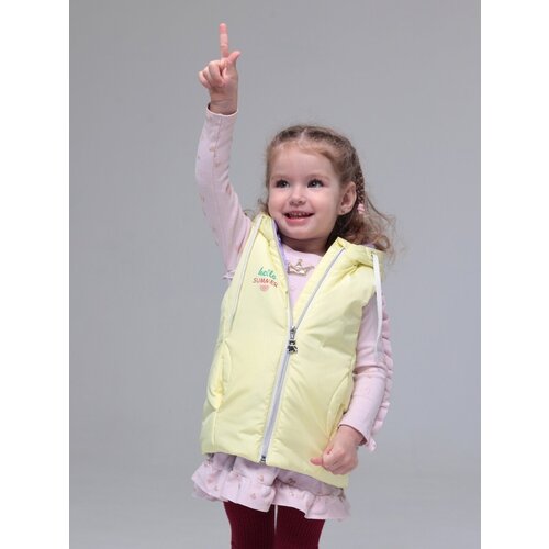 Жилет АКСАРТ демисезонный, средней длины, карманы, капюшон, размер 26 (98), желтый