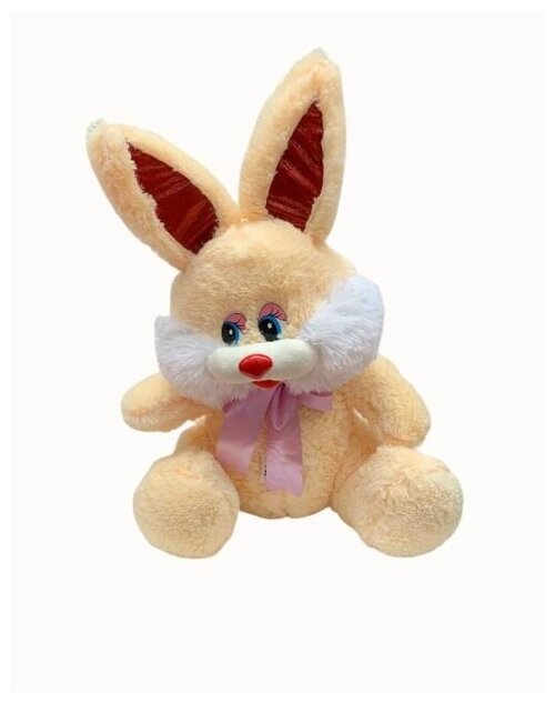 Мягкая игрушка большой Заяц с бантом бежевый. 65 см. Плюшевый мягкий большой Кролик с длинными ушами.