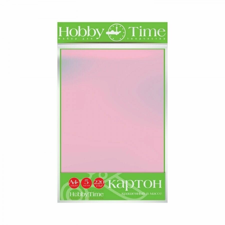 Картон крашенный в массе А4 5Л, 220 Г/КВ, розовый