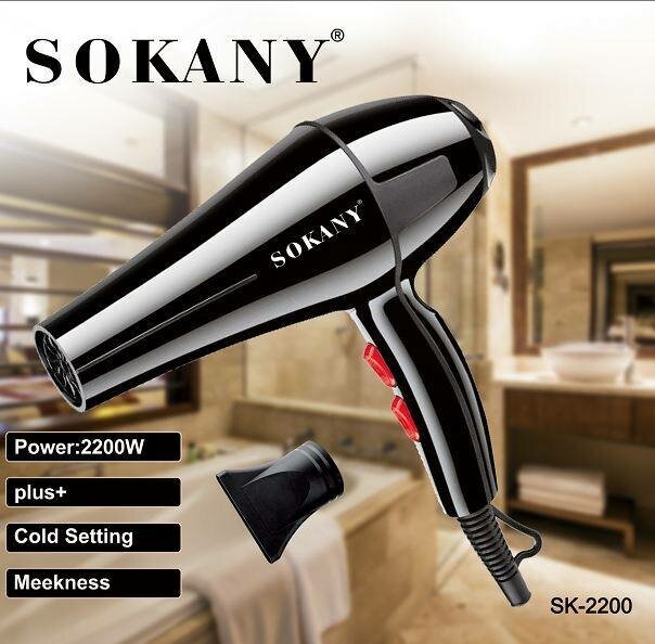 фото Супермощный профессиональный фен для волос BE BEAUTIFUL. Sokany SK-2200. Мощность 2200 Вт. с эффектом быстрой бережной сушки