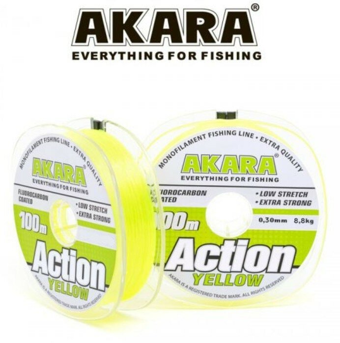 Леска Akara Action Yellow, диаметр 0.3 мм, тест 8.8 кг, 100 м, жёлтая 9680985