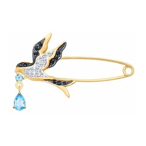 Брошь Diamant online, красное золото, 585 проба, фианит, топаз