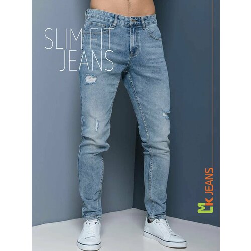 Джинсы зауженные MkJeans, размер 28, голубой джинсы зауженные icepeak прилегающие размер 28 eu голубой