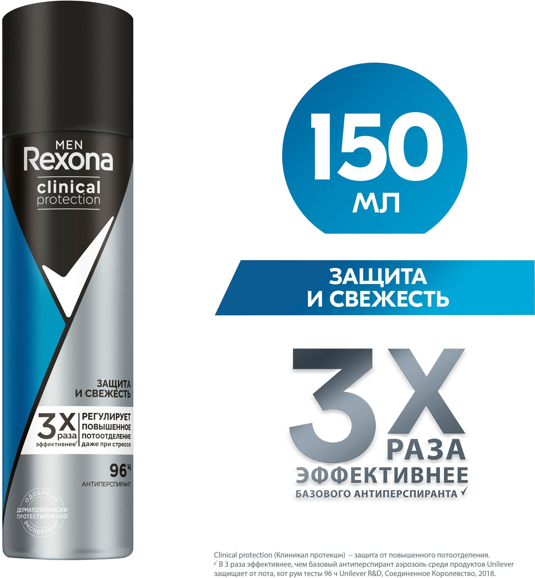 Rexona Clinical Protection антиперспирант-спрей мужской Защита и Свежесть защита 96 часов 150 мл