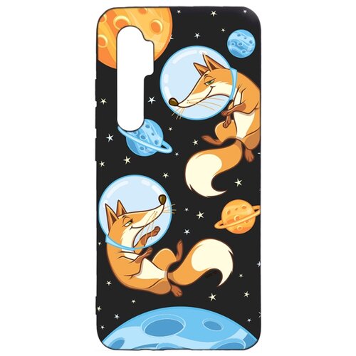 фото Силиконовый чехол-накладка silky touch 3d для xiaomi mi note 10 lite с принтом "cosmofoxes" черный gosso