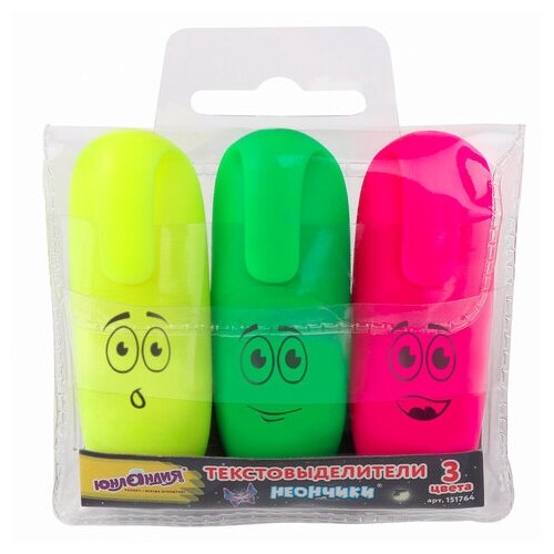 фото Набор текстовыделителей юнландия 3 шт., мини, ассорти, "неончики", линия 1-5 мм, 151764 - 2 уп.