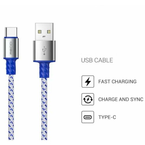 Кабель для зарядки телефона Recci RTC-N32C Instant USB to Type-C 1 метр 3А - Серебристый 490₽