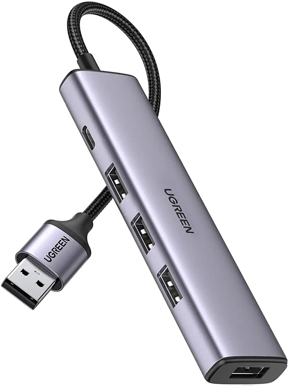 Хаб USB-A 4 в 1 UGREEN CM473 / 4xUSB-A 3.0 / Доп. питание USB-C / цвет серый космос (20805)