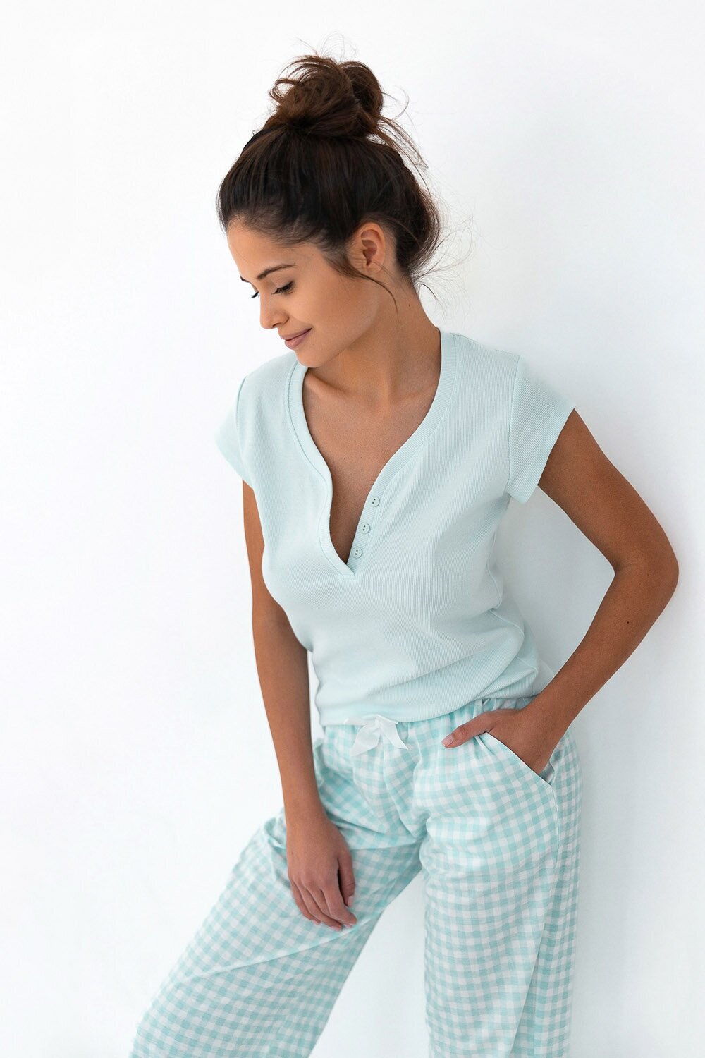 Пижама женская SENSIS Phillipa, футболка и брюки, мята (Размер: XL) - фотография № 2