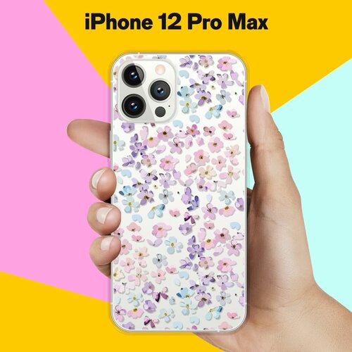 Силиконовый чехол Цветочки на Apple iPhone 12 Pro Max чехол книжка на apple iphone 14 pro max эпл айфон 14 про макс с рисунком бело голубые цветочки черный