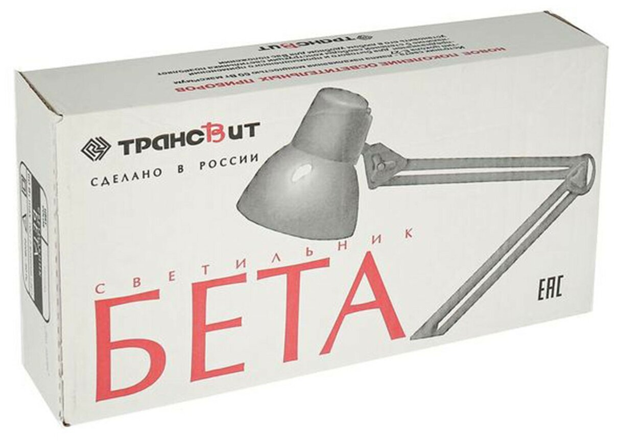 Светильник Трансвит Beta (Beta/Wh) настольный на струбцине E27 белый 60Вт - фотография № 2