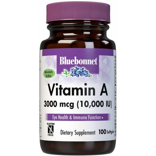 Bluebonnet Nutrition, Витамин А 10 000 МЕ, 100 капсул витамин а 25 000 ме carlson labs 120 капсул добавка для иммунитета зрения кожи ретинол для взрослых мужчин и женщин