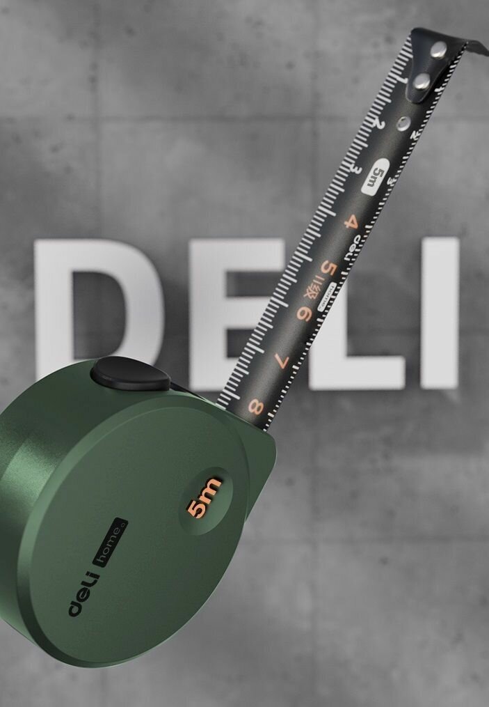 Рулетка "Home Series Green" Deli HT8519L 5мх19мм (Эксклюзивный дизайн, корпус из софттач пластика, противоскользящая резиновая вставка, подарочная упаковка) — фото 1
