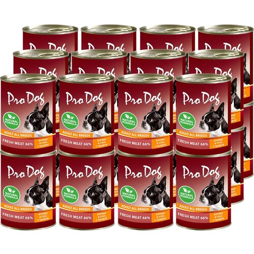 Корм для собак PRO DOG курица, утка, тыква банка 400г (упаковка - 24 шт)