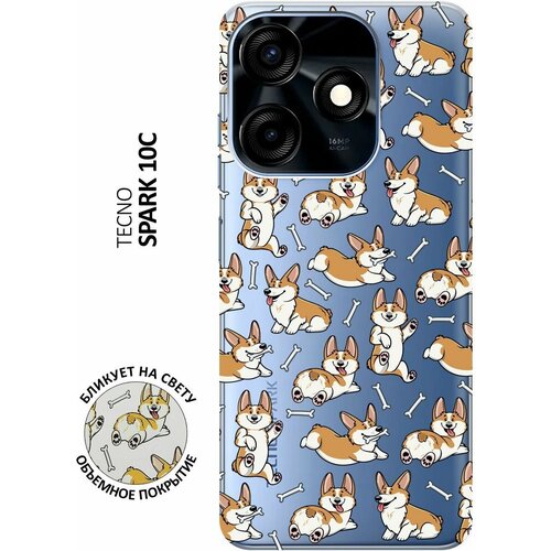 Силиконовый чехол с принтом Corgi Pattern для Tecno Spark 10C / Техно Спарк 10С матовый чехол corgi pattern для tecno spark 10c техно спарк 10с с 3d эффектом черный