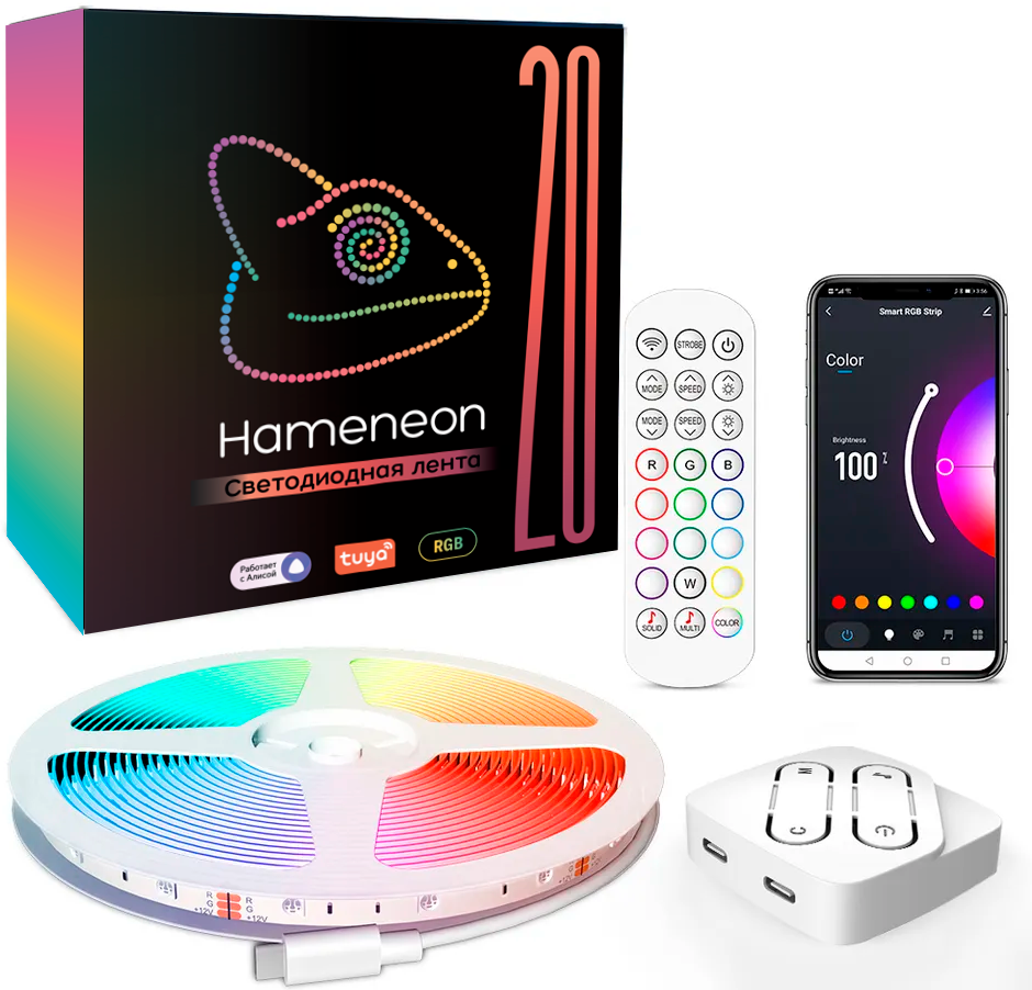 Светодиодная лента Hameneon 20м, 24В, IP20, 18 LED/m RGB - фотография № 1