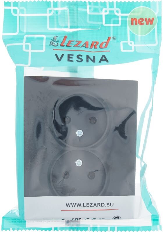 Розетка LEZARD Vesna , скрытый монтаж, 2-х постовая, с з/к, 16A, в сборе, IP20, черный бархат () - фото №5