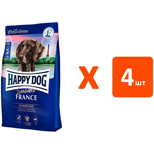 HAPPY DOG SUPREME FRANCE SENSIBLE NUTRITION беззерновой для взрослых собак всех пород при аллергии с уткой и картофелем (2,8 кг х 4 шт)
