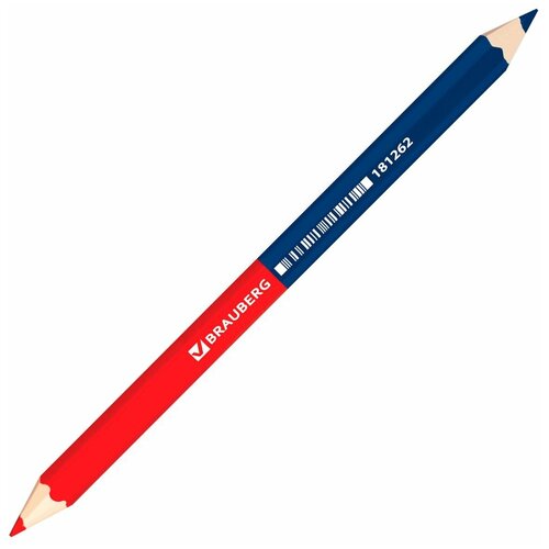 Карандаш двухцветный, красно-синий, утолщённый, BRAUBERG, заточенный, грифель 4,0 мм, 181262 (арт. 181262)