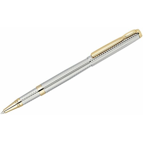 Ручка-роллер Delucci Celeste синяя, 0,6мм, цвет корпуса - серебро/золото, подарочная упаковка, 202916
