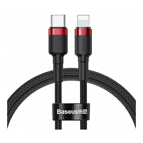 Кабель USB-C BASEUS Cafule, Type-C - Lightning, 2.4А, 18W, 1 м, красныйчерный