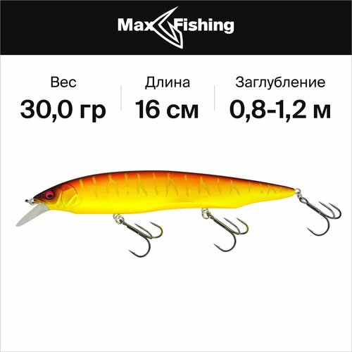 Воблер для рыбалки Megabass Kanata 160 F цв. Aka Tora, 30 гр 160 мм, на щуку, окуня, судака, минноу / всплывающий, до 2,2 м