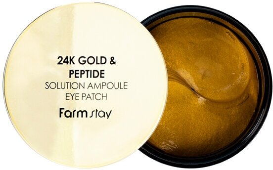 Гидрогелевые патчи для глаз с 24-х каратным золотом и пептидами FarmStay 24K Gold & Peptide Solution Ampoule Eye Patch