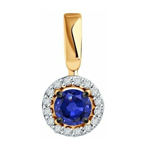 фото Подвеска diamant online, золото, 585 проба, сапфир, бриллиант, размер 1.3 см.