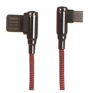 Кабель LDNIO LS422/ USB Type-C/ 2m/ 2.4A/ медь: 120 жил/ Угловой коннектор/ Нейлоновая оплетка/ красный