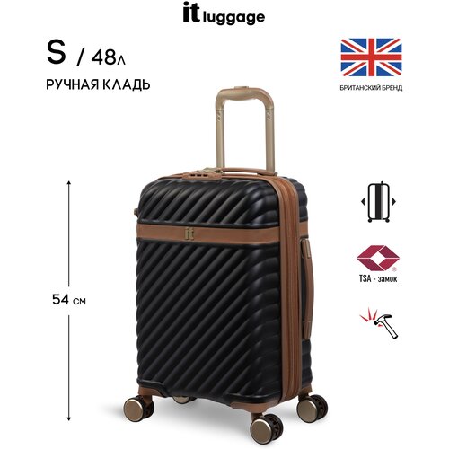 фото Чемодан it luggage, abs-пластик, износостойкий, увеличение объема, жесткое дно, опорные ножки на боковой стенке, рифленая поверхность, 48 л, размер s+, черный