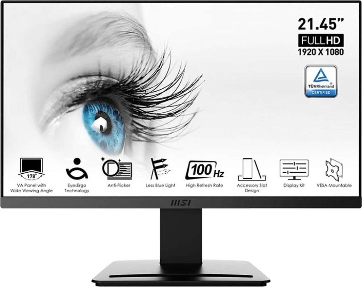 Монитор 21.5" MSI Pro MP223, 1920х1080, 100 Гц, VA, черный (9s6-3pb9ch-014)