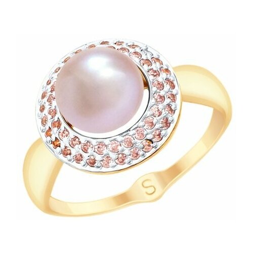 фото Кольцо diamant online, золото, 585 проба, жемчуг, фианит, размер 19.5, розовый