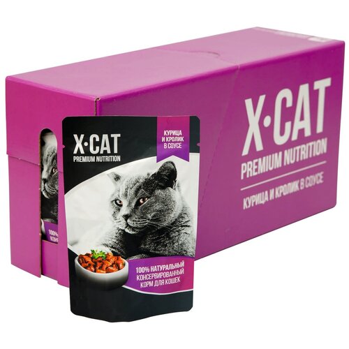 X-CAT консервы для кошек курица и кролик 85г х 24 шт (2,04 кг) gemon cat sterilised полнорационный влажный корм для стерилизованных кошек кусочки с кроликом в консервах 415 г