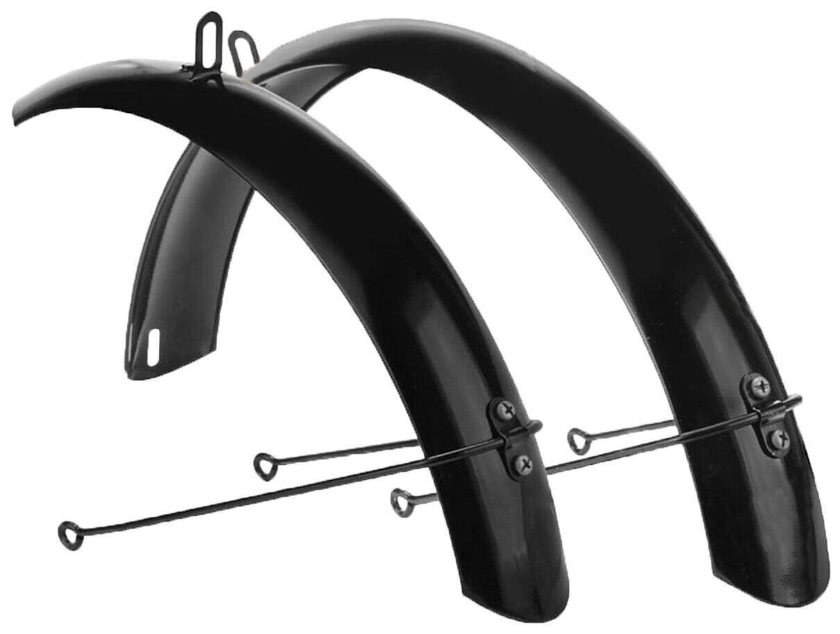 Крылья для велосипеда 20" комплект стальные удлиненные черные переднее и заднее с крепежами