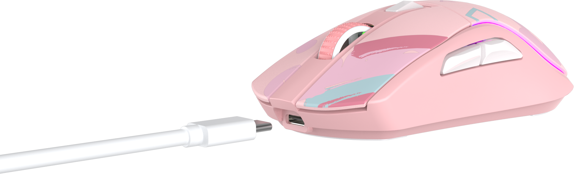 Мышь игровая беспроводная Dareu A950 Pink (розовый), DPI 400/800/1600/3200/6400/12000, подключение Tri-mode: проводное+2.4GHz+BT, встроенный аккумулятор 930mAh, зарядная станция, подсветка RGB, размер - фото №5