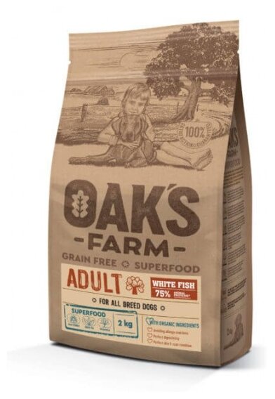 Сухой корм OAKs FARM Grain Free White Fish Adult All Breeds для взрослых собак всех пород белая рыба 2кг