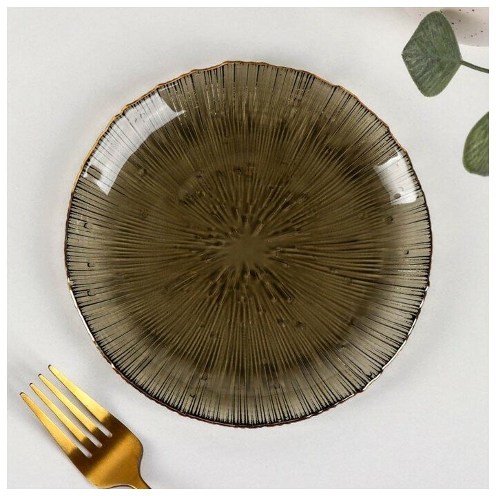 Тарелка стеклянная «Фейерверк», d=16 см, цвет серый