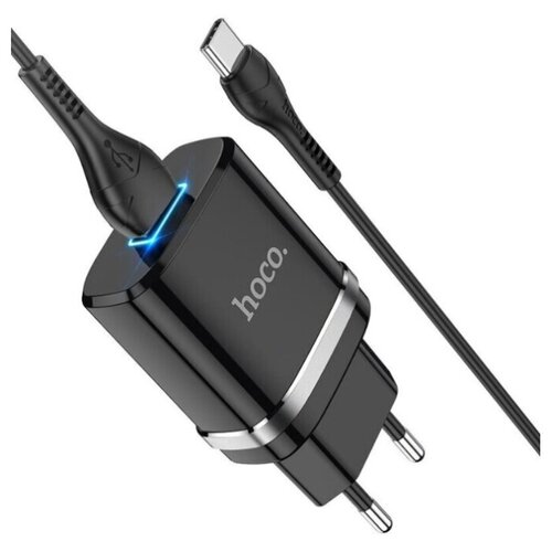 Сетевое зарядное устройство HOCO N1 Ardent + кабель TypeC функция быстрой зарядки 2.4A подсветка. Цвет- черный