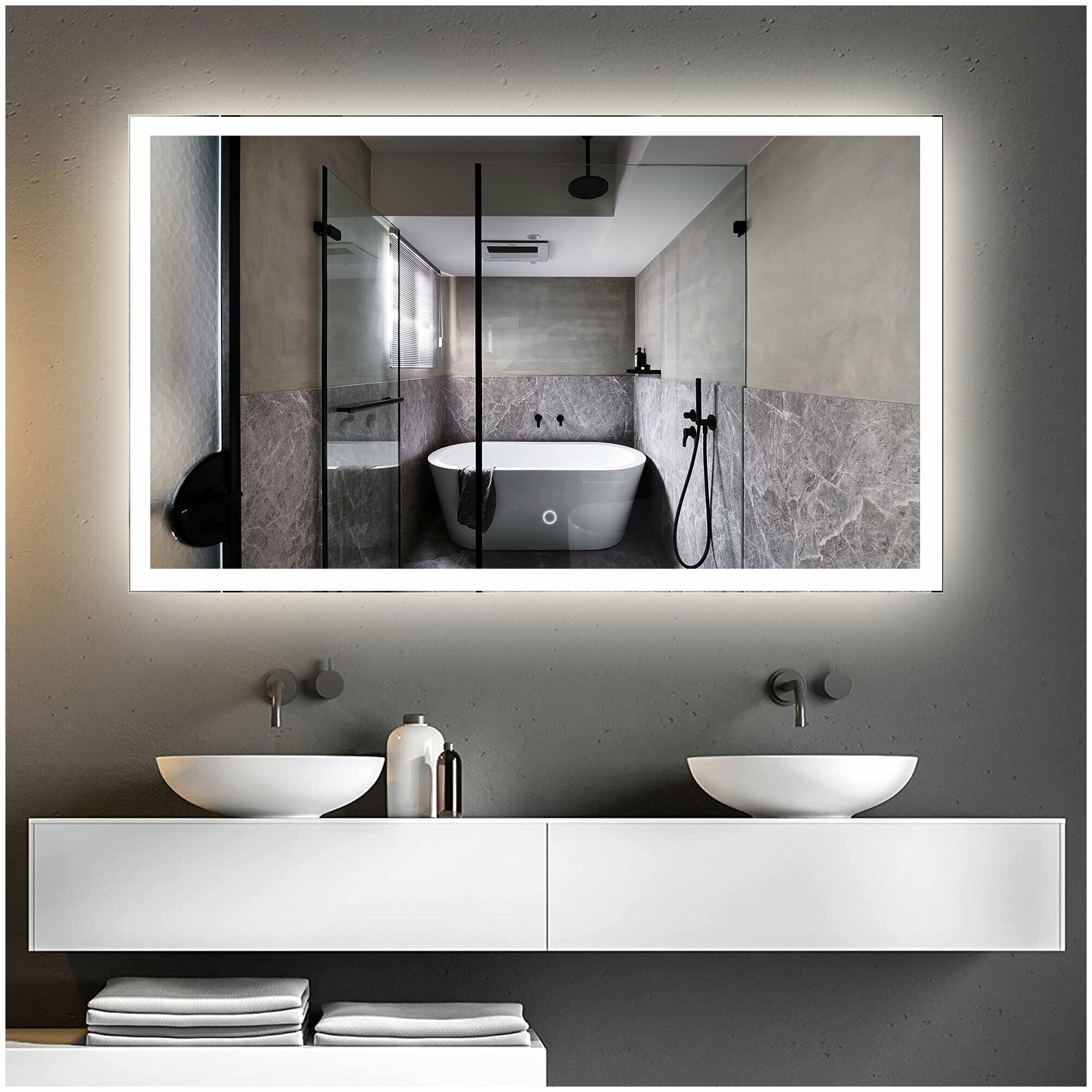 Зеркало "Valled" 140 х 80 см, в ванную комнату с LED подсветкой, настенное зеркало в прихожую для макияжа, зеркало гримерное на стену большое