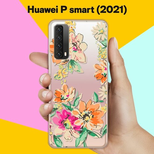 силиконовый чехол цветы оранжевые на huawei p smart 2021 Силиконовый чехол Цветы оранжевые на Huawei P Smart 2021