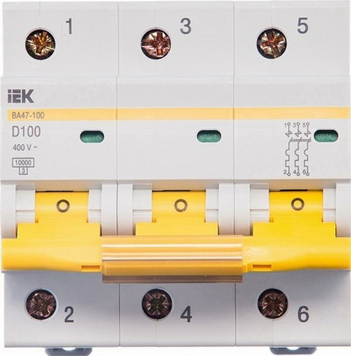 Выключатель автоматический модульный IEK 3п D 50А 10кА Ва47-100, Mva40-3-050-d .