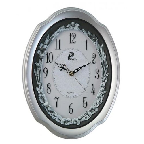 фото Настенные часы овальные phoenix p 002016 серого цвета 28,3х37 см
