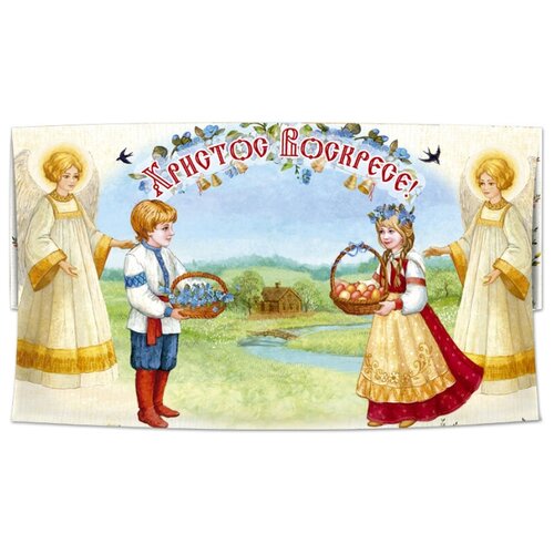 Салфетка пасхальная/ 53х28см/ХВ/девочка, мальчик, ангелы/цветочная рамка (№5)