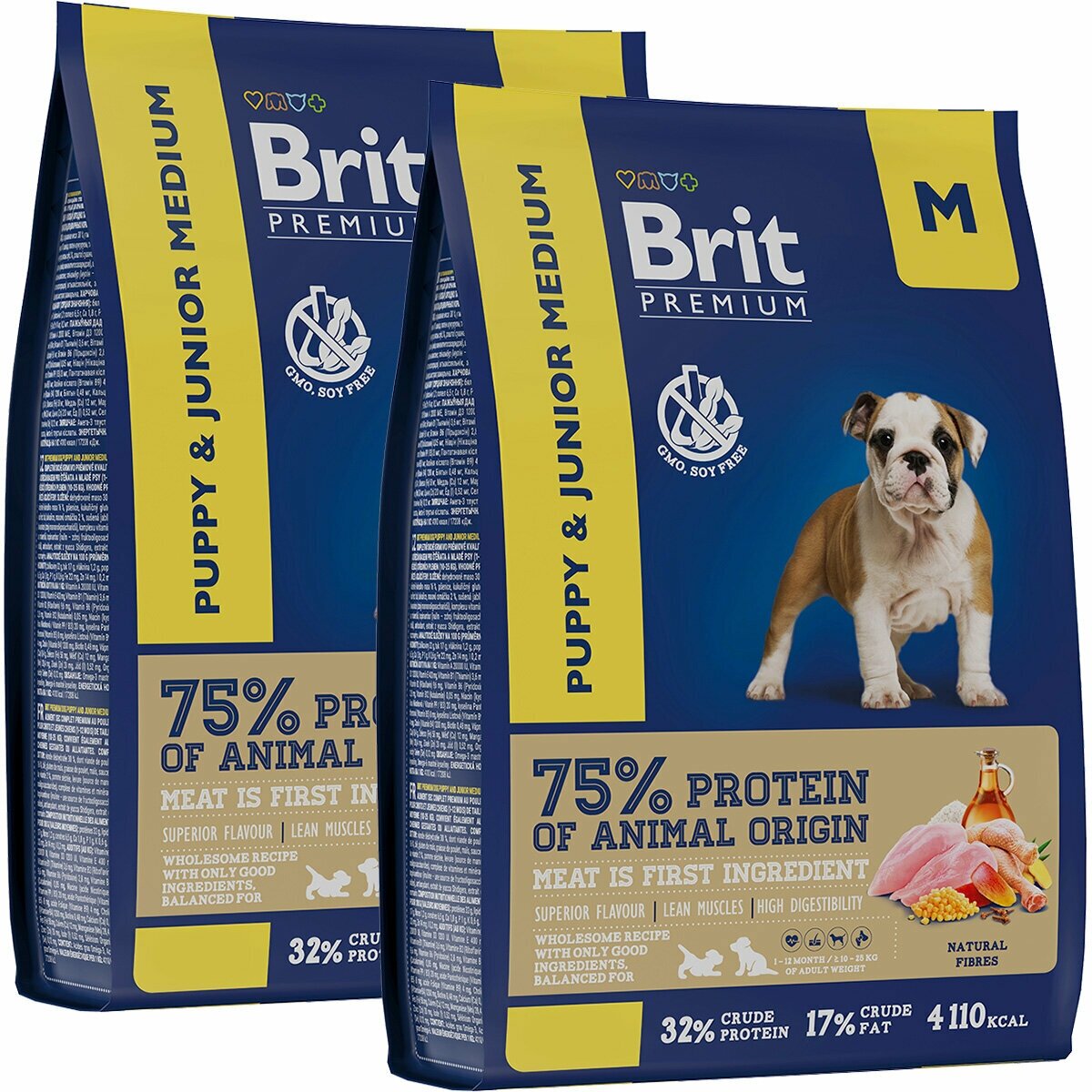 BRIT PREMIUM DOG PUPPY & JUNIOR MEDIUM для щенков и молодых собак средних пород с курицей (8 + 8 кг)