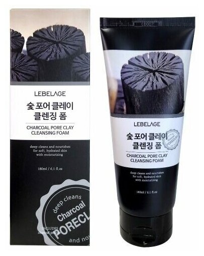 Пенка для умывания с бамбуковым углем Lebelage Charcoal Pore Clay Cleansing Foam 180ml