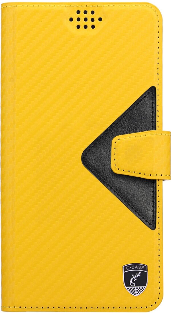 Универсальный чехол-книжка для смартфонов с размером до 17*9 см, G-Case Slim Premium XL, карбон желтый