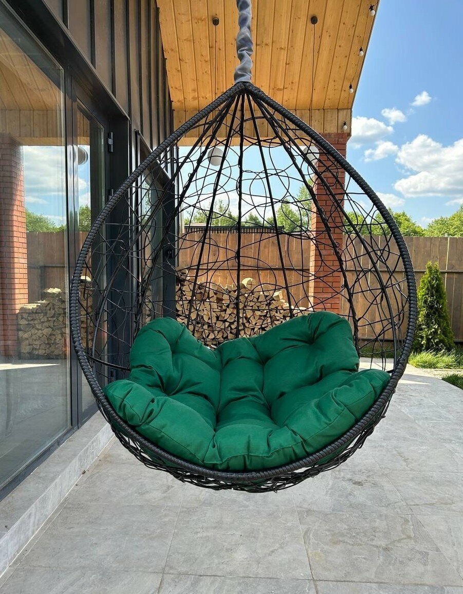 Подвесное кресло-кокон SEVILLA Черный без стойки + подушка Relax зеленый - фотография № 1